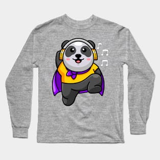 Cute super panda with headphones Long Sleeve T-Shirt